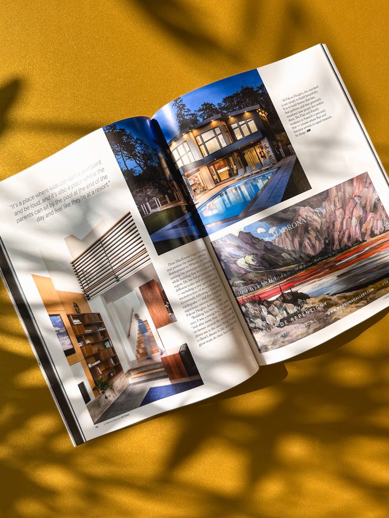 Open LIV Magazine spread showcasing high-end architectural photography and editorial layout printed by Mitchell Press